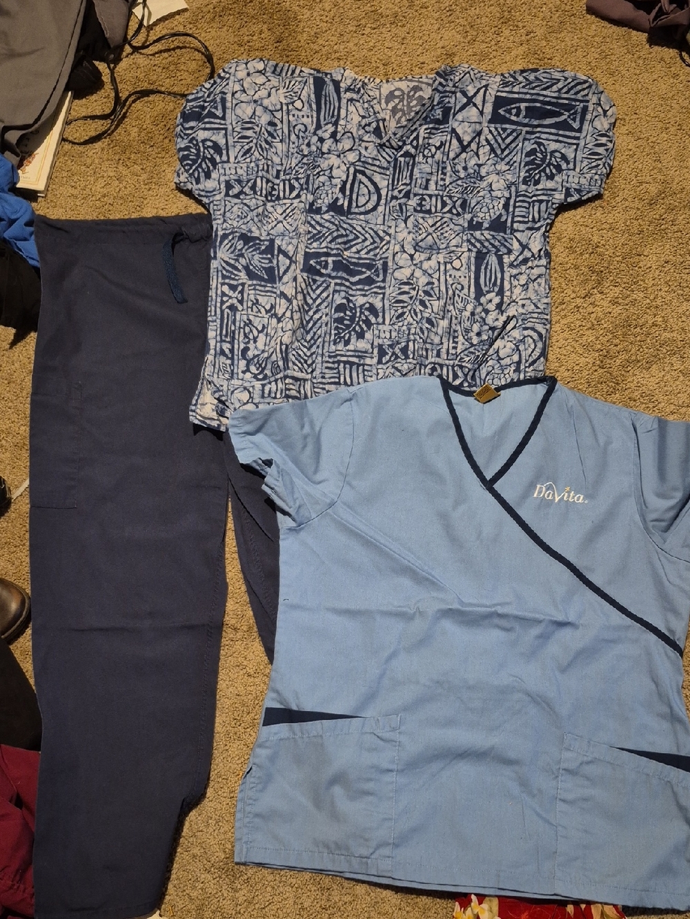 Scrubs Set Light Blue V-Neck Scrub Top with Navy Trim And Pants